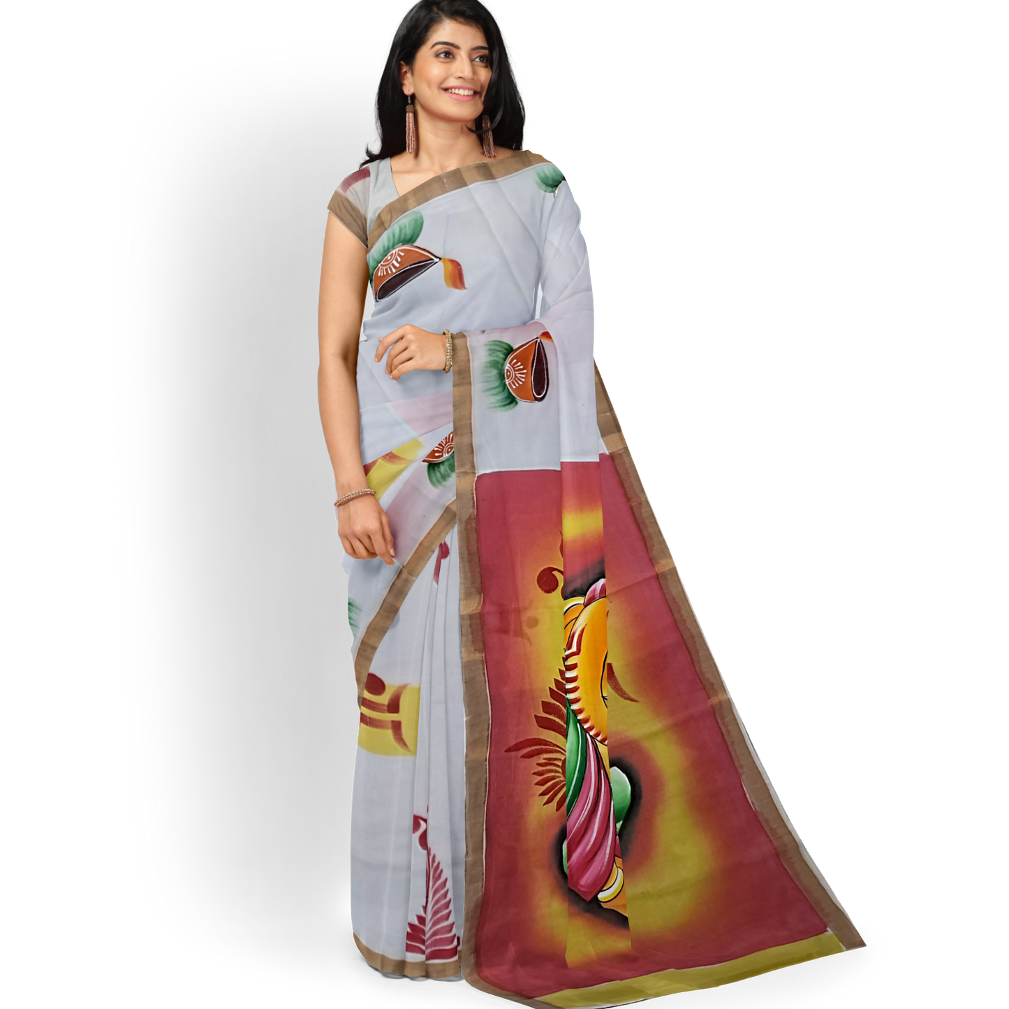 Hand Paint Cotton Silk Saree