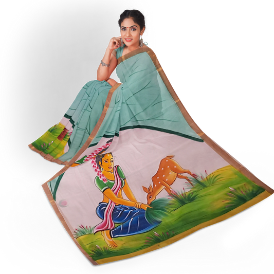 Hand Paint Cotton Silk Saree